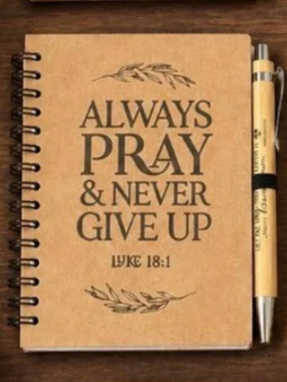 Christian Scripture Notebook & Bamboo Pen Gift Set LUKE 18:1 NEW